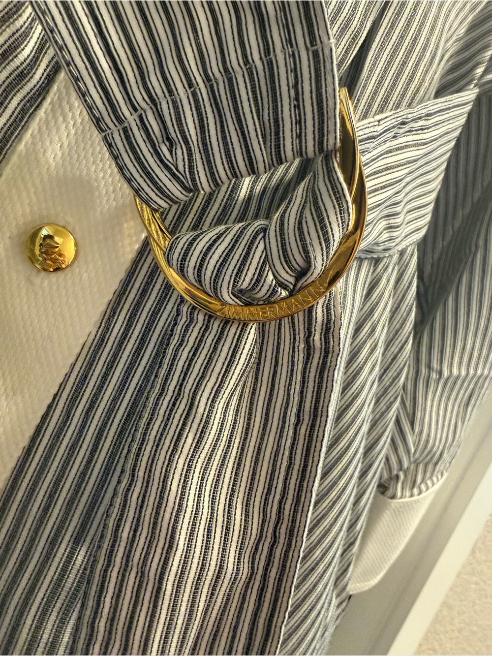Zimmermann Cream & Gray Striped Midi Shirt Dress with Belt - Picture 3 of 5